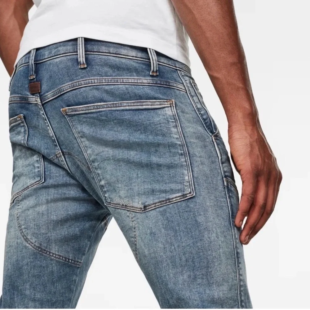 G Star Raw 5620 3D Super Slim Zip Knee Light Wash Faded Blue Jeans W33 L30